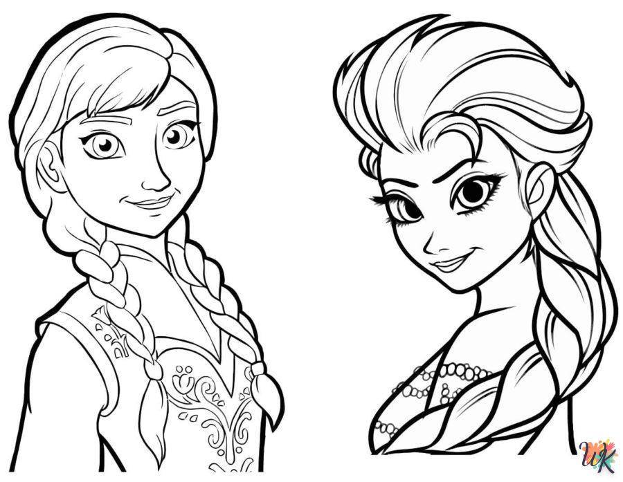 coloriage Elsa et Anna  a imprimer pour enfant de 4 ans