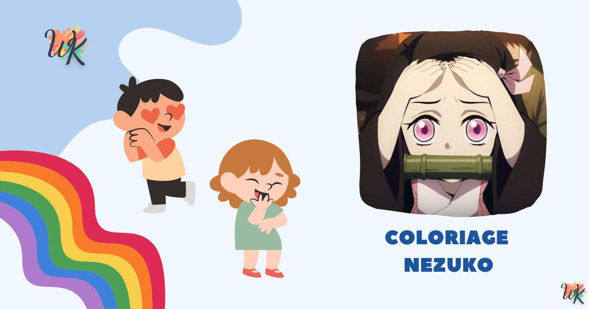 Coloriage Nezuko kawaii à imprimer avec d'autres personnages 11 Coloriage Nezuko kawaii à imprimer avec d’autres personnages
