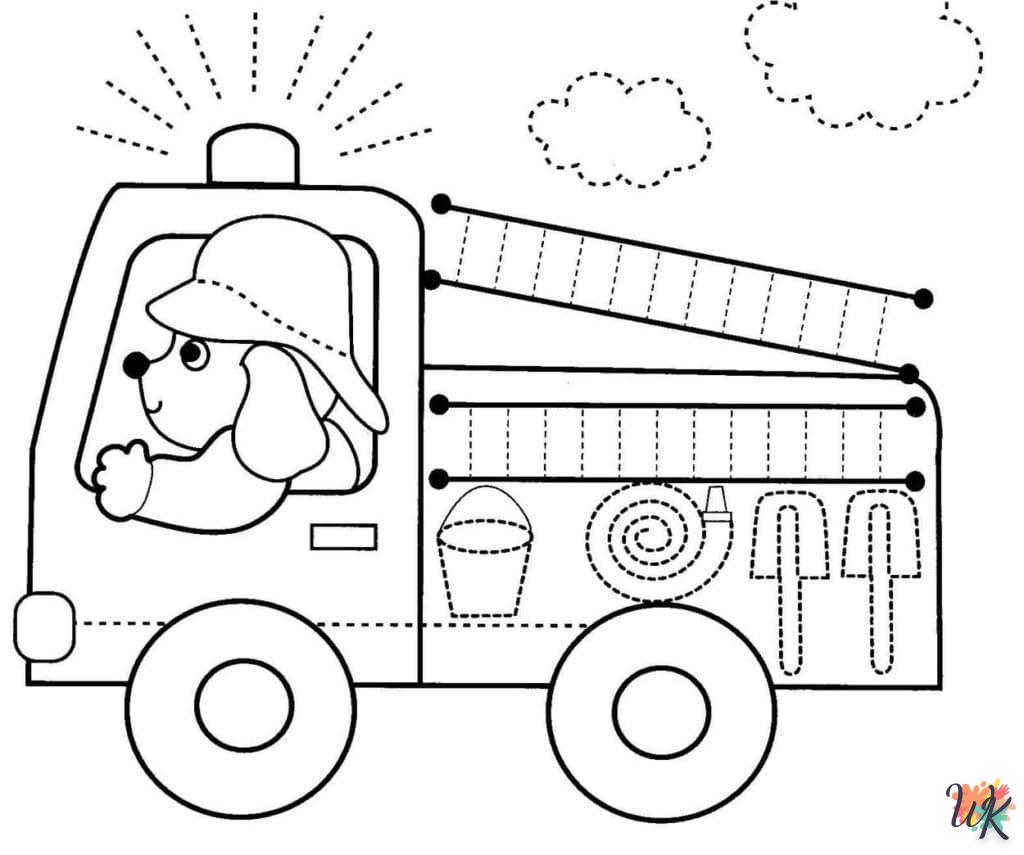 coloriage Camion de Pompier  pour enfant de 7 ans