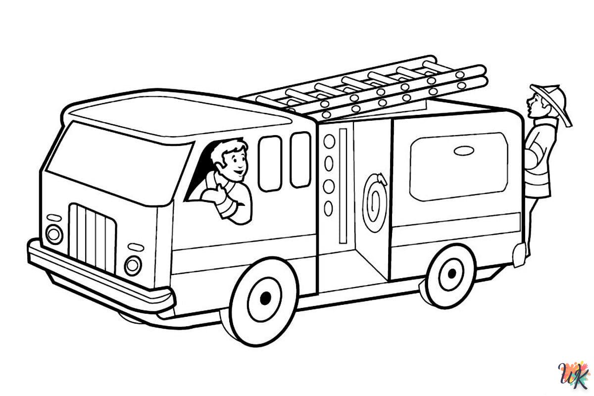 coloriage Camion de Pompier  automne en ligne gratuit à imprimer