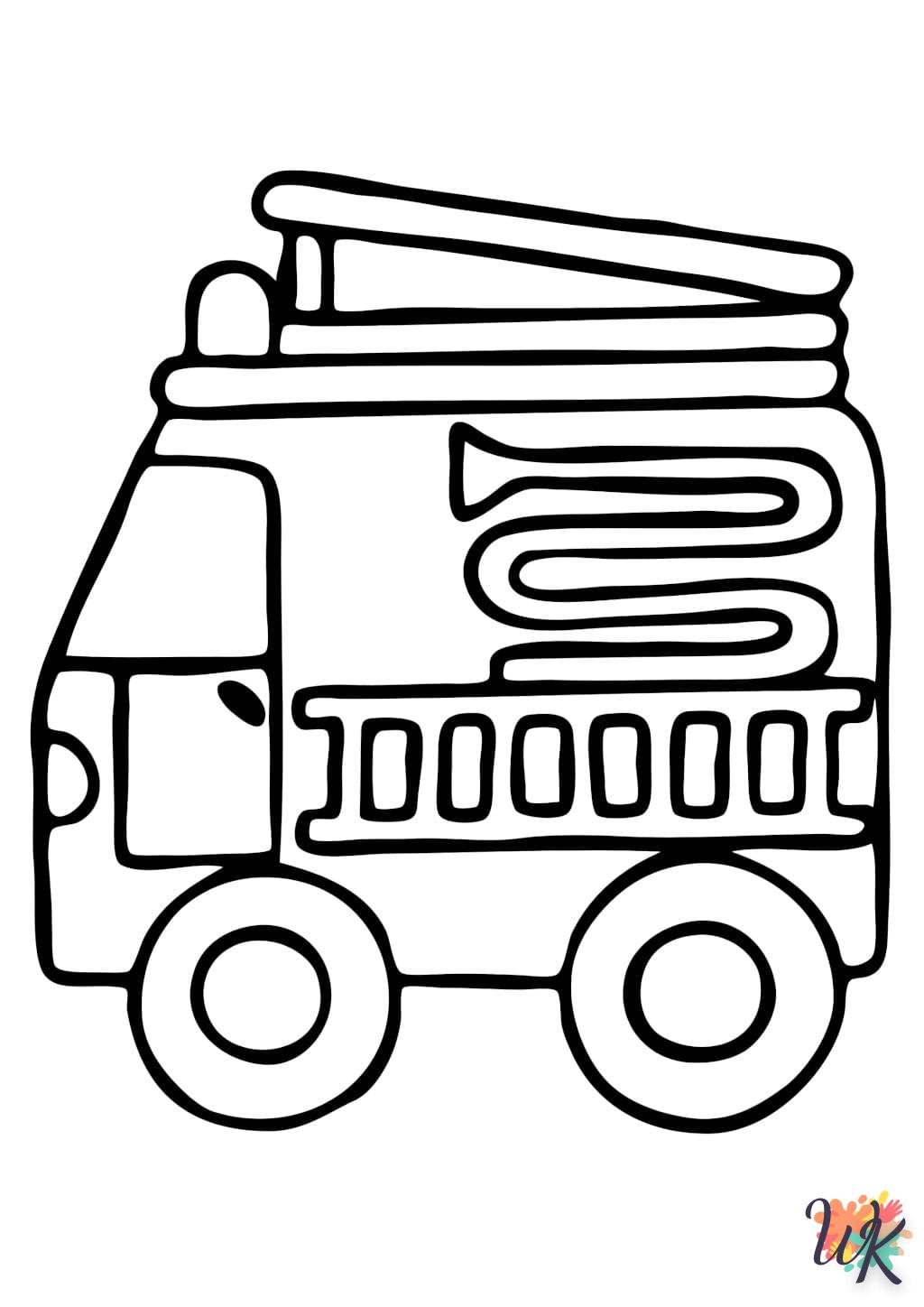 coloriage Camion de Pompier  pour enfant de 7 ans