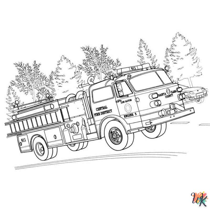 coloriage Camion de Pompier  automne en ligne gratuit à imprimer