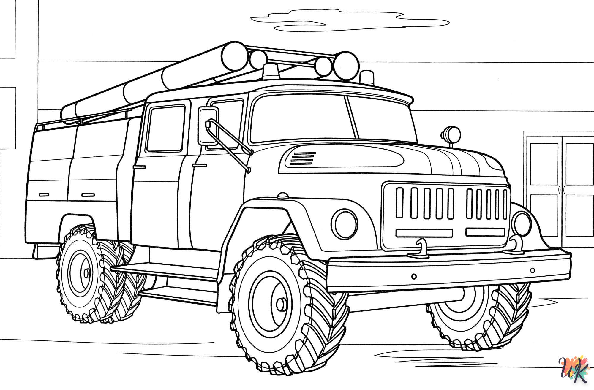 coloriage Camion de Pompier  à imprimer pour enfant de 2 ans