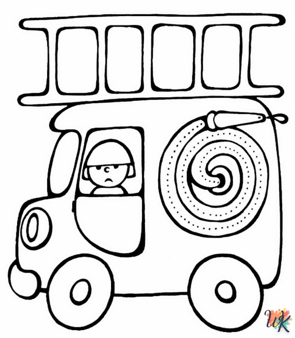 coloriage Camion de Pompier  de noël gratuit à imprimer en ligne