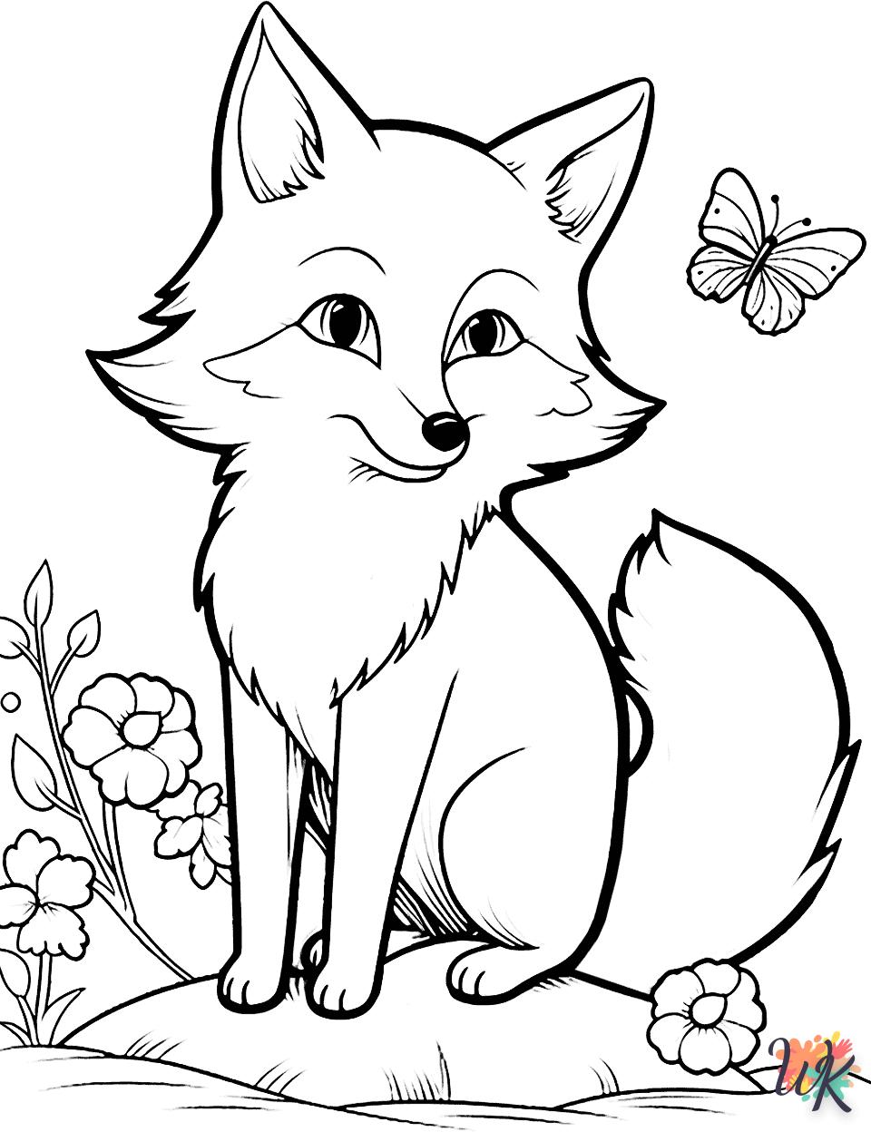 Kawaii fox coloring page to print for children