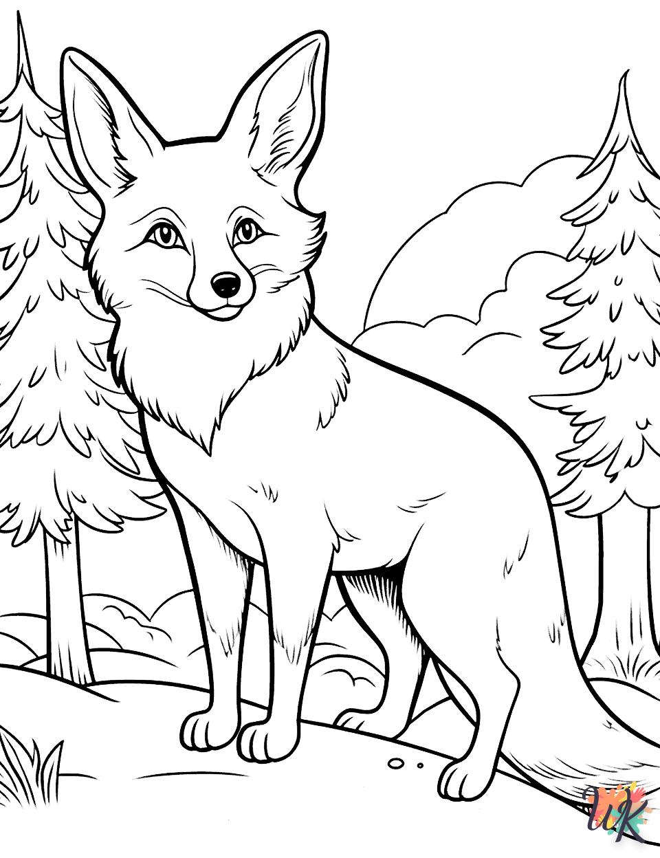 Kawaii fox coloring page to print for children