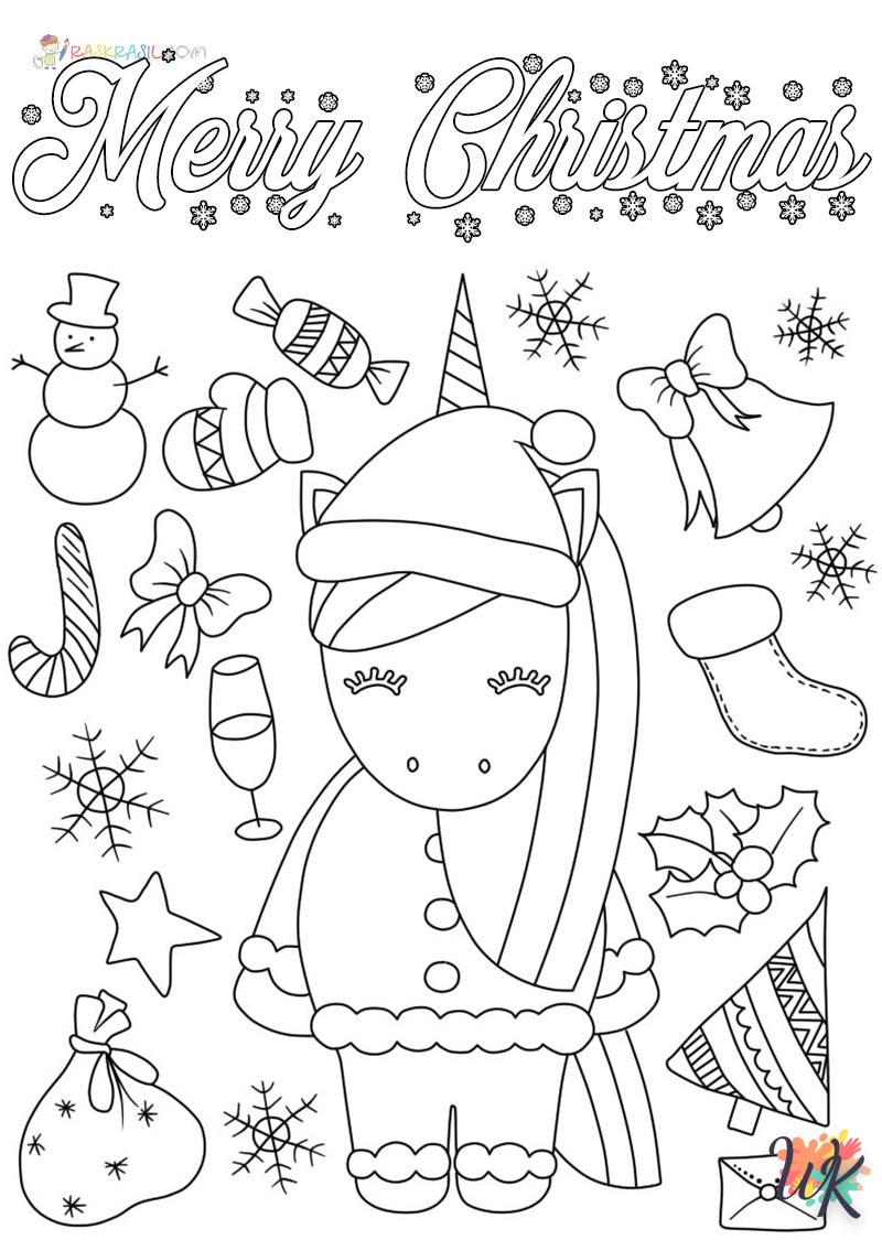 coloriage Licorne de Noël  enfant 5 ans à imprimer
