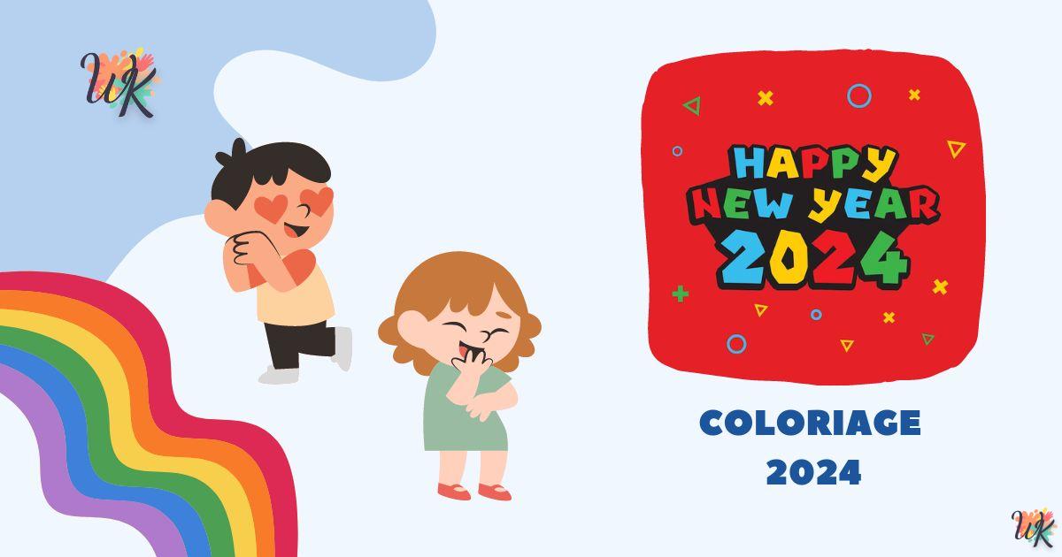 Coloriage 2024 bonne année pour les enfants imprimable