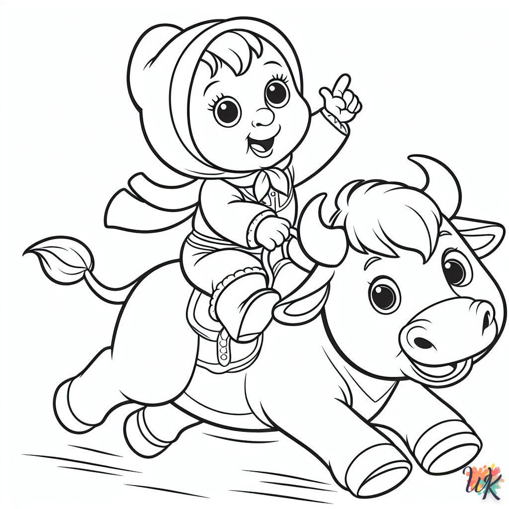 Masha fait du rodéo sur un taureau
